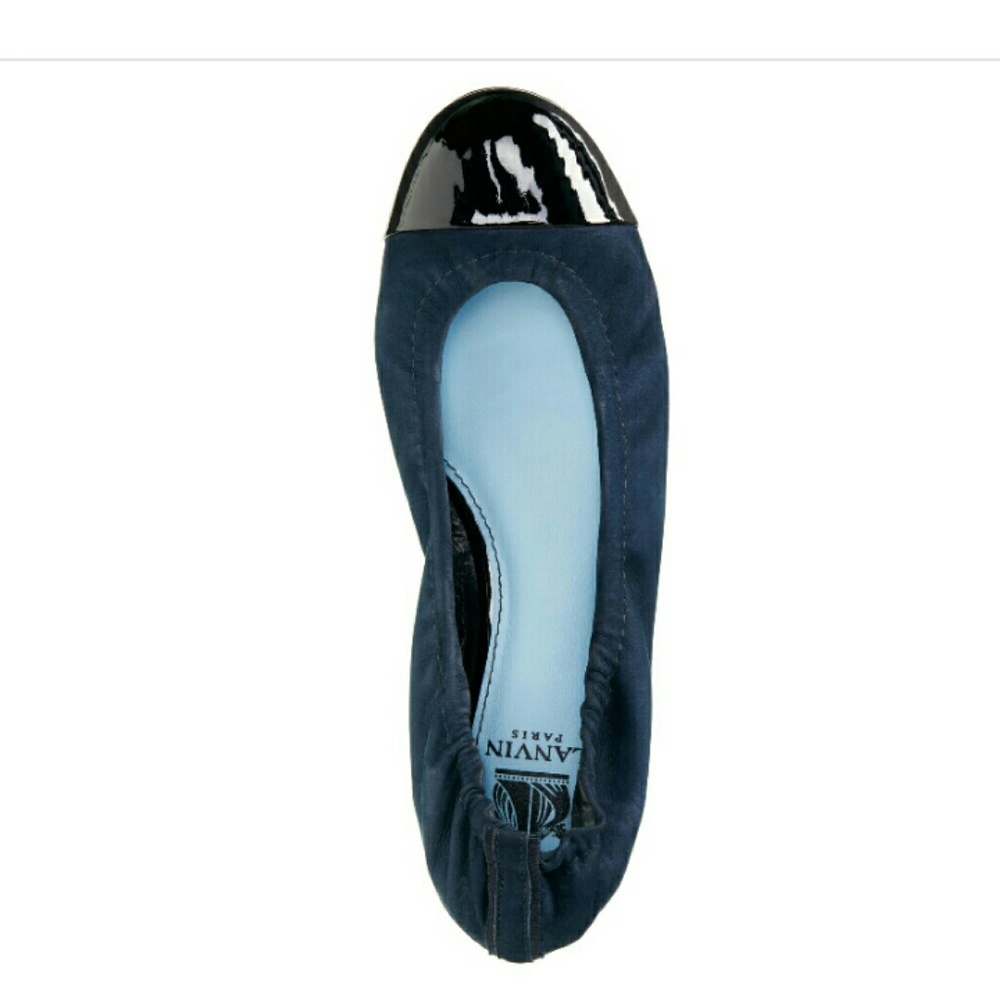 Lanvin Navy Suede Ballet Flat with Black Patent Toe Cap
